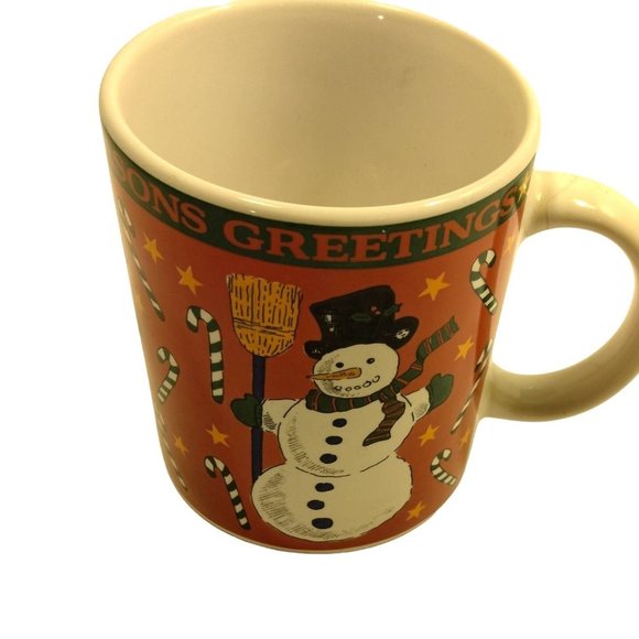 Riviera Van Beers Christmas Coffee Cup Seaseons Greetings Snowman Signature Mug - Picture 2 of 9